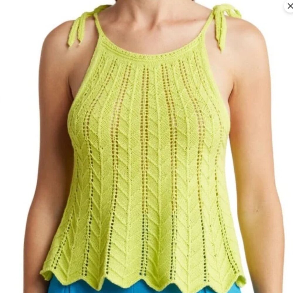 LUSH Lime Green Crochet Knit Tank Top, Tie Straps, Fits like Small